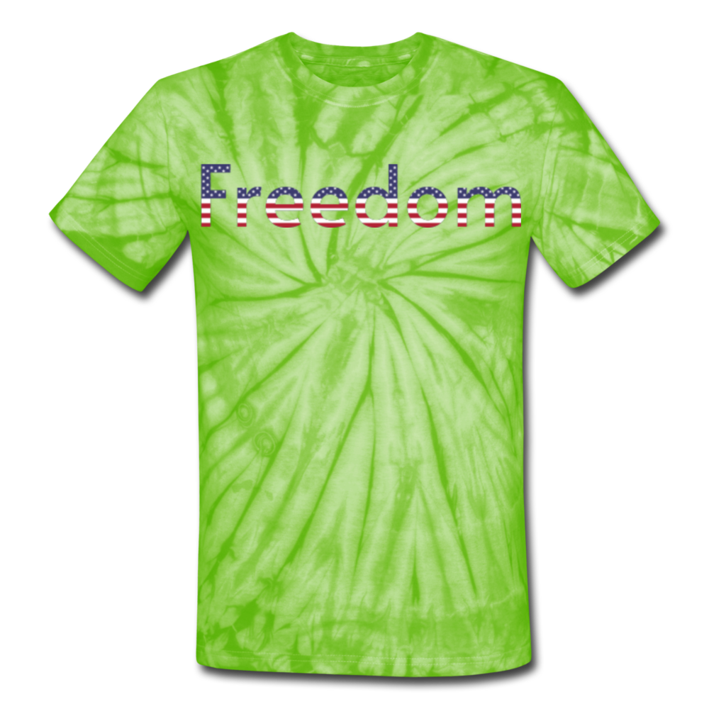 Freedom Patriotic Word Art Unisex Tie Dye T-Shirt - spider lime green