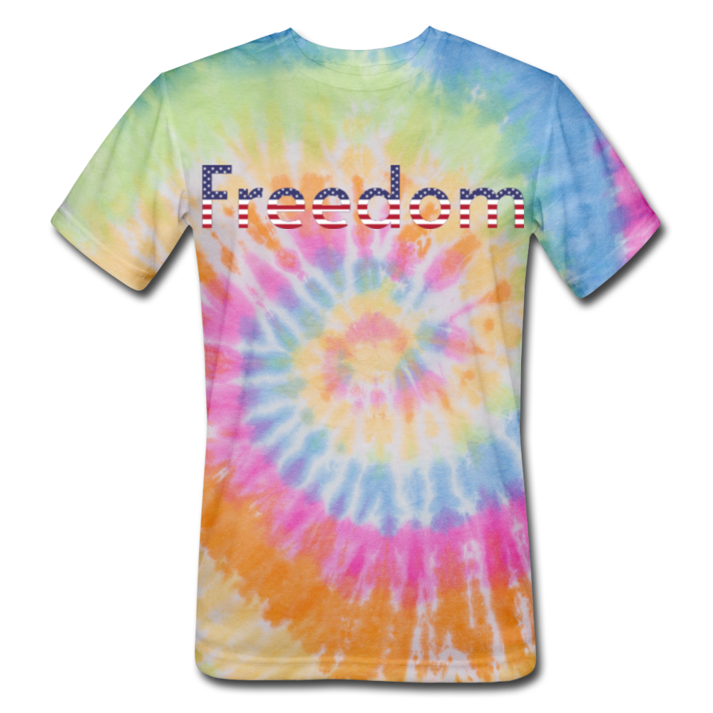 Freedom Patriotic Word Art Unisex Tie Dye T-Shirt - rainbow