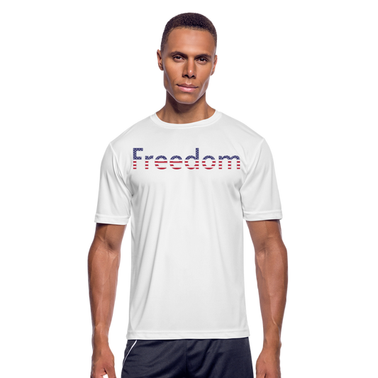 Freedom Patriotic Word Art Men’s Moisture Wicking Performance T-Shirt - white