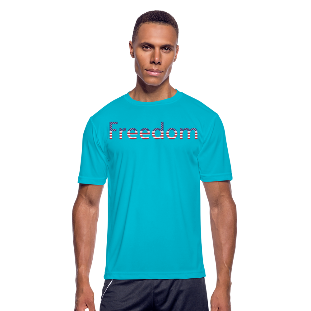 Freedom Patriotic Word Art Men’s Moisture Wicking Performance T-Shirt - turquoise