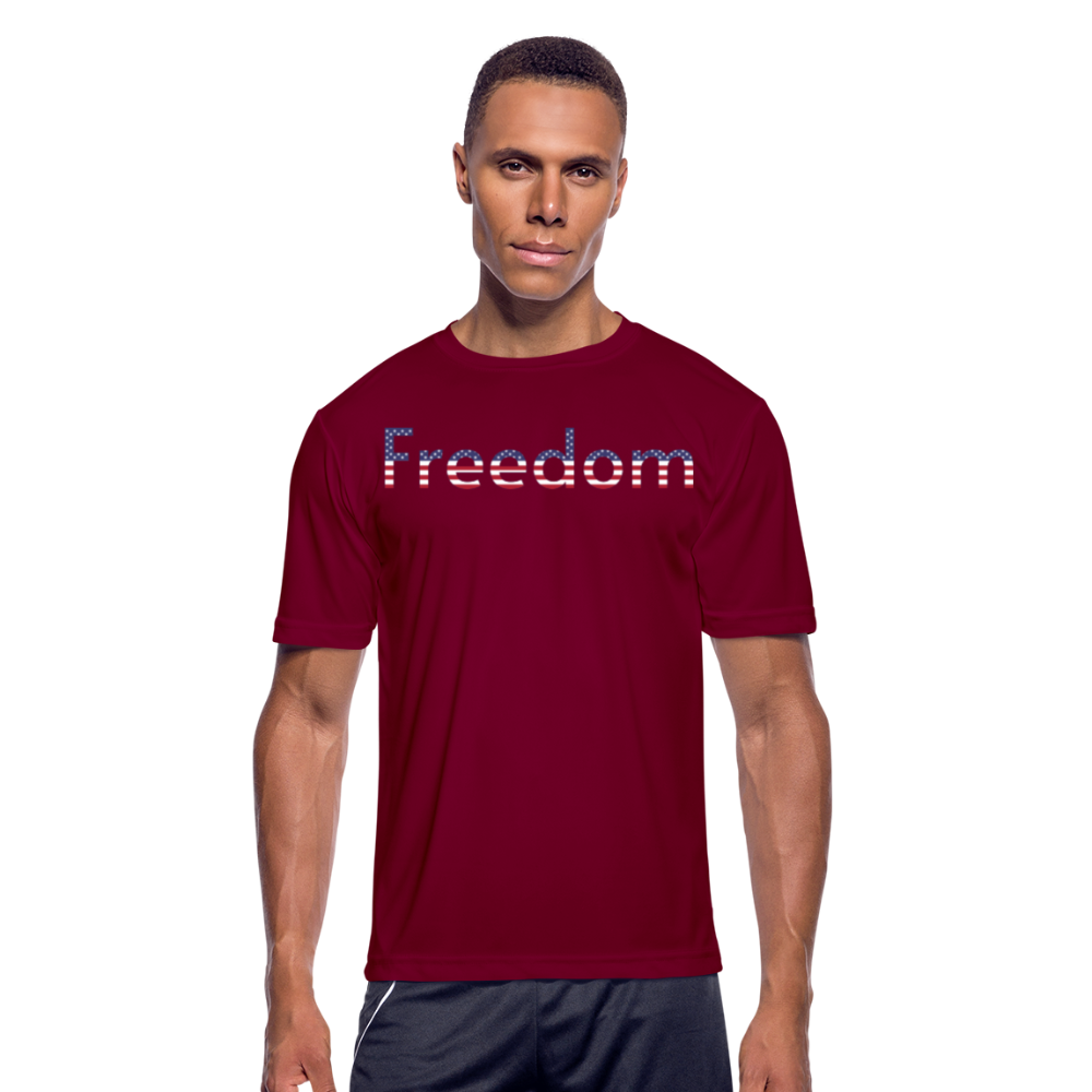 Freedom Patriotic Word Art Men’s Moisture Wicking Performance T-Shirt - burgundy
