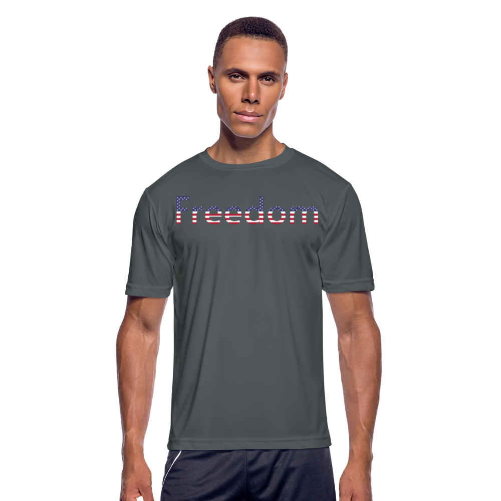 Freedom Patriotic Word Art Men’s Moisture Wicking Performance T-Shirt - charcoal