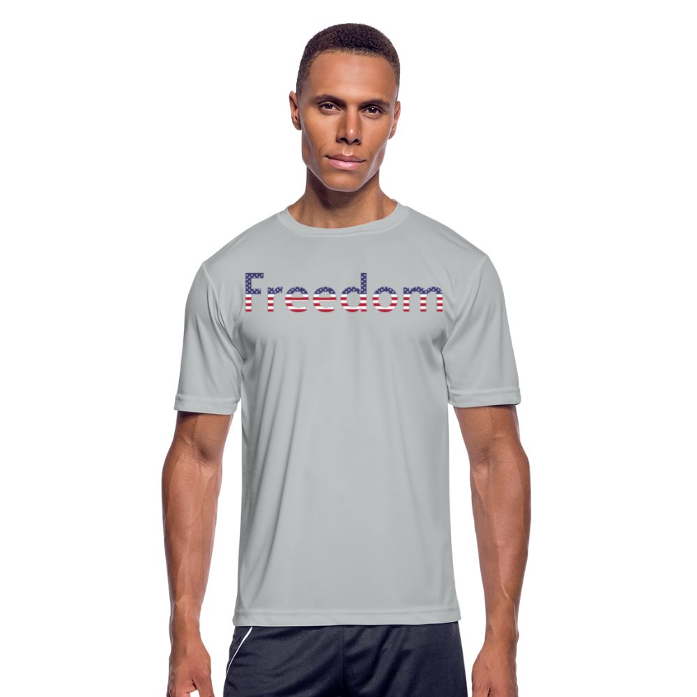 Freedom Patriotic Word Art Men’s Moisture Wicking Performance T-Shirt - silver