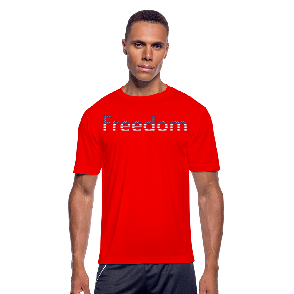 Freedom Patriotic Word Art Men’s Moisture Wicking Performance T-Shirt - red