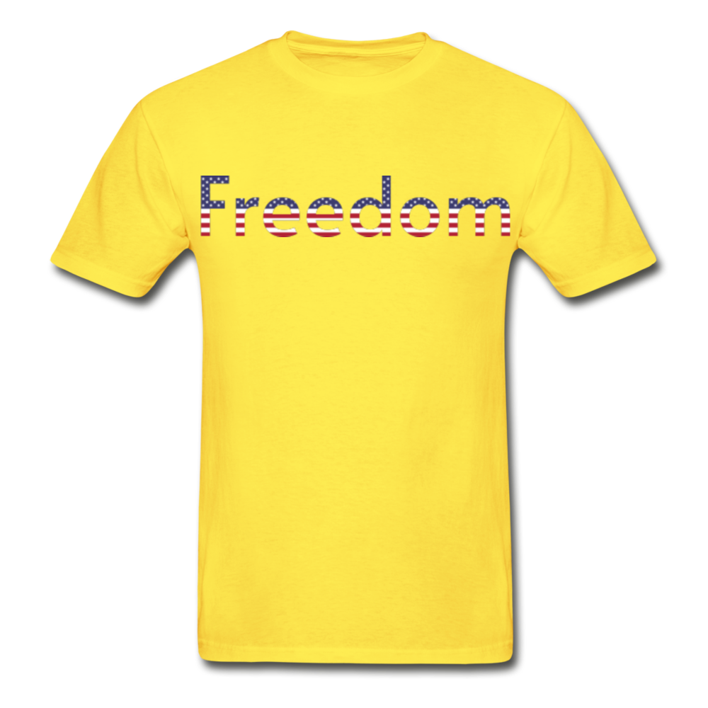 Freedom Patriotic Word Art Hanes Adult Tagless T-Shirt - yellow