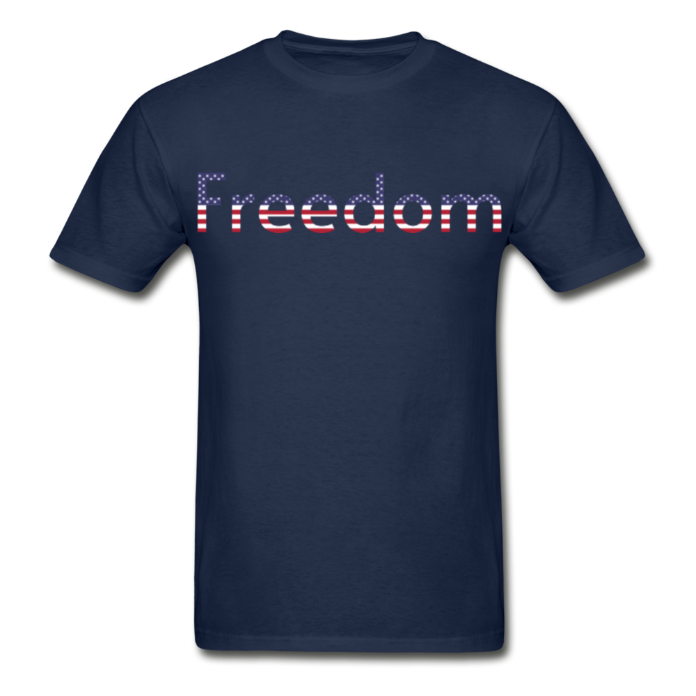 Freedom Patriotic Word Art Hanes Adult Tagless T-Shirt - navy