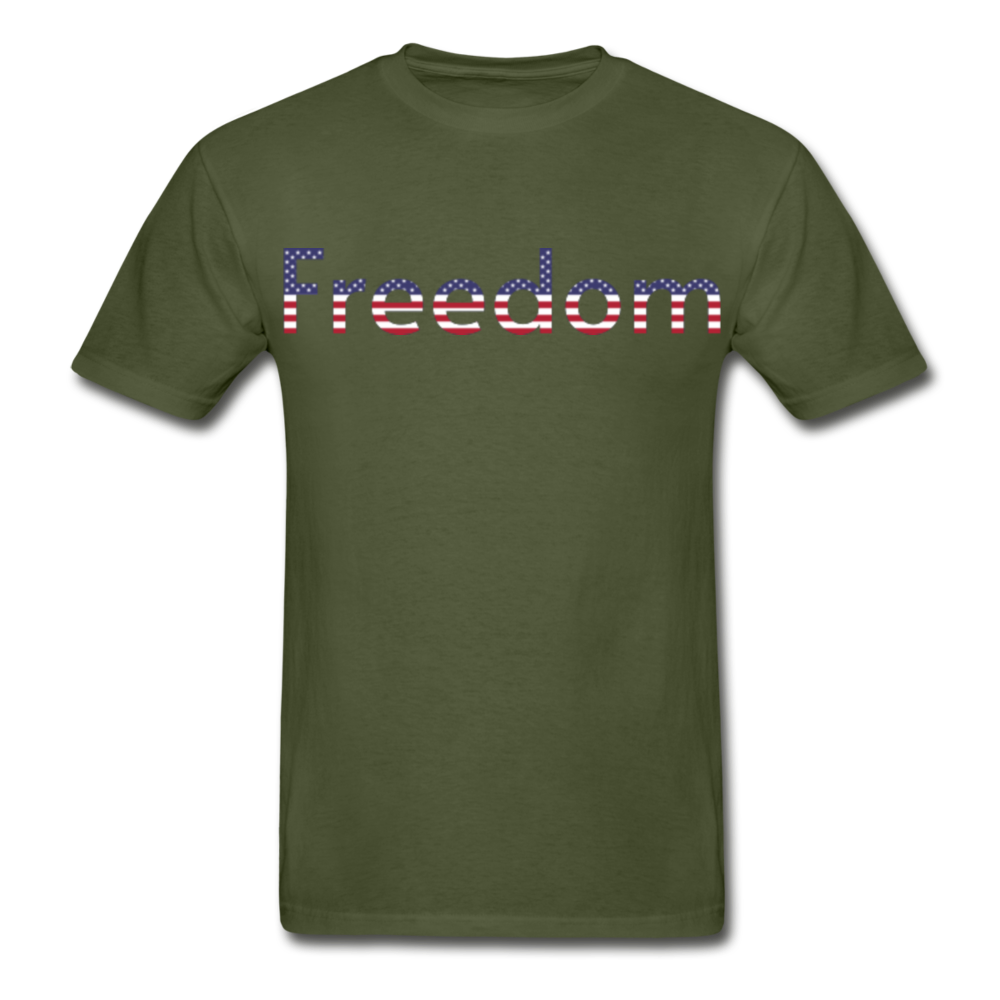 Freedom Patriotic Word Art Hanes Adult Tagless T-Shirt - military green