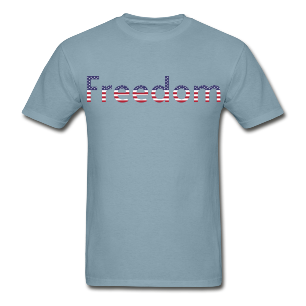 Freedom Patriotic Word Art Hanes Adult Tagless T-Shirt - stonewash blue