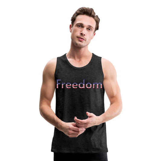 Freedom Patriotic Word Art Men’s Premium Tank - charcoal gray