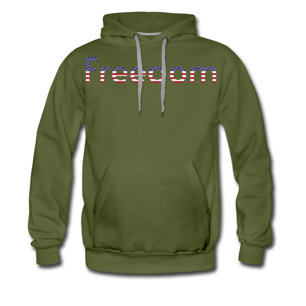 Freedom Patriotic Word Art Men’s Premium Hoodie - olive green
