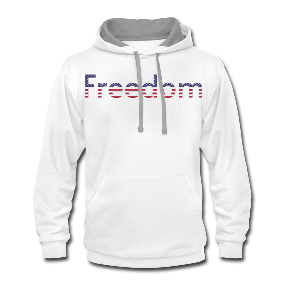 Freedom Patriotic Word Art Contrast Hoodie - white/gray