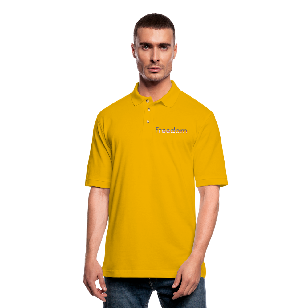 Freedom Patriotic Word Art Men's Pique Polo Shirt - Yellow