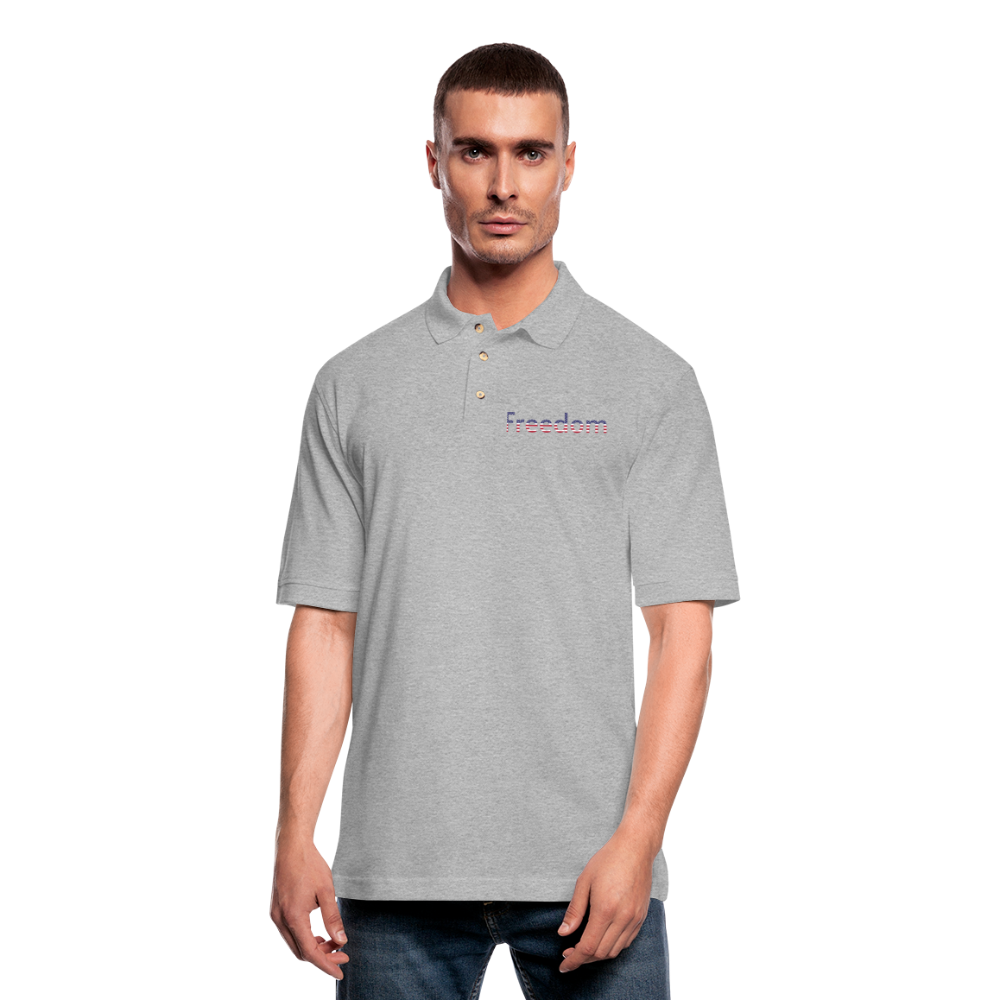 Freedom Patriotic Word Art Men's Pique Polo Shirt - heather gray