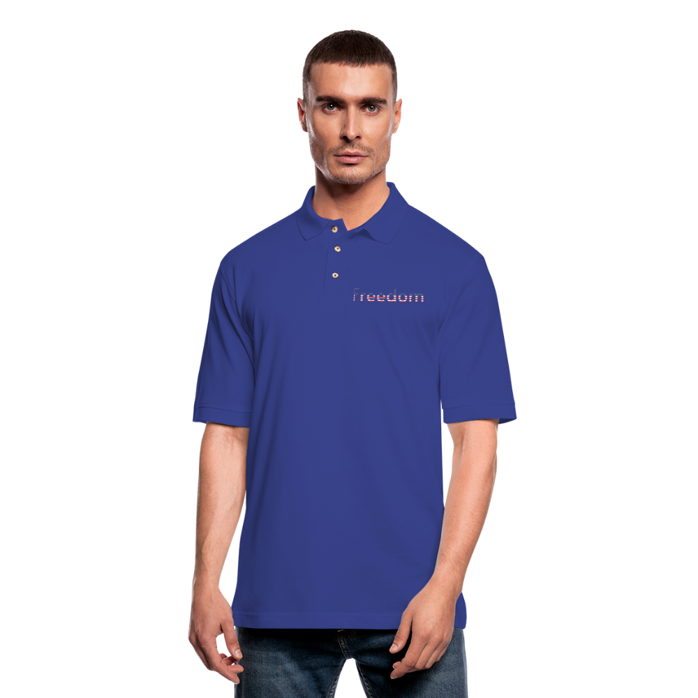 Freedom Patriotic Word Art Men's Pique Polo Shirt - royal blue