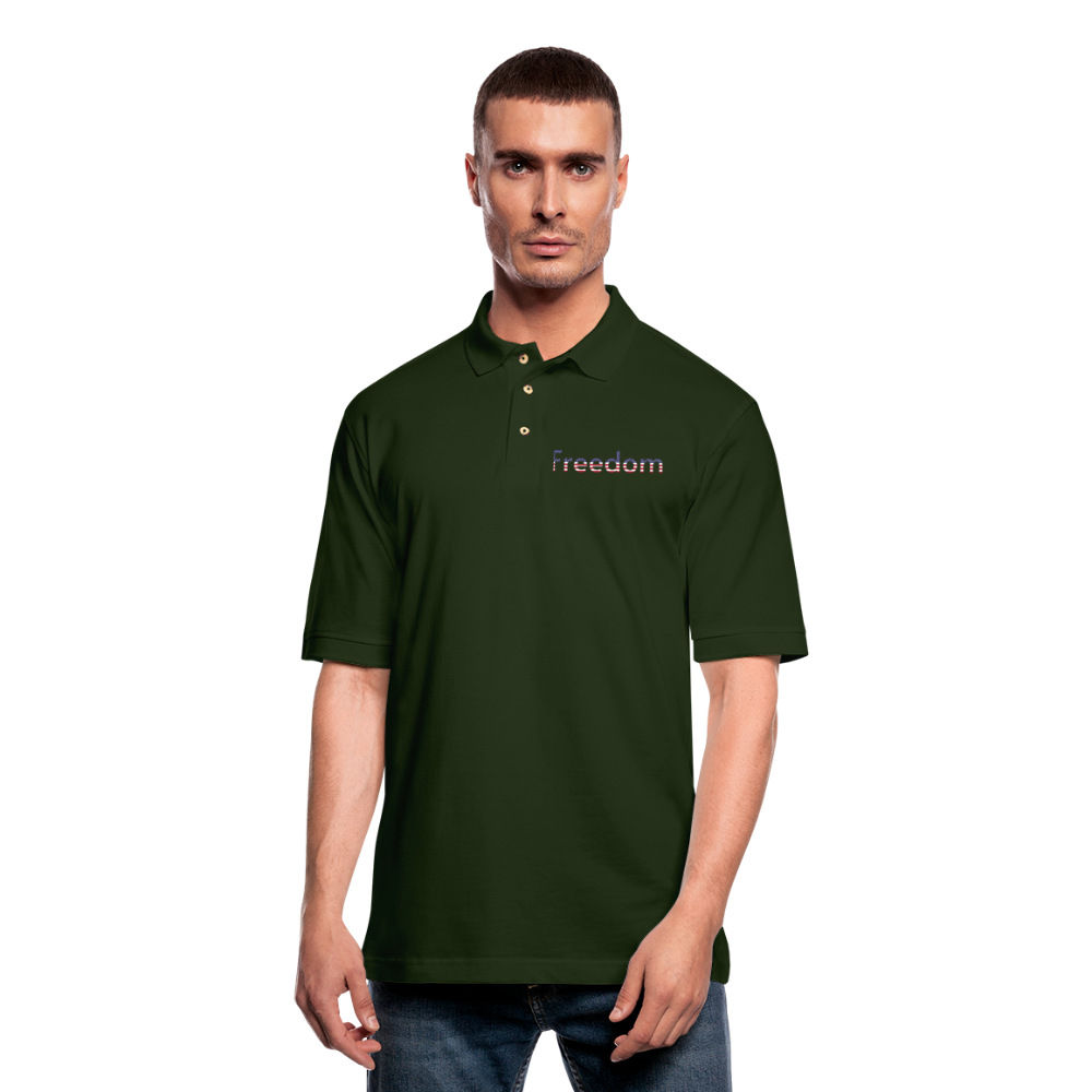 Freedom Patriotic Word Art Men's Pique Polo Shirt - forest green