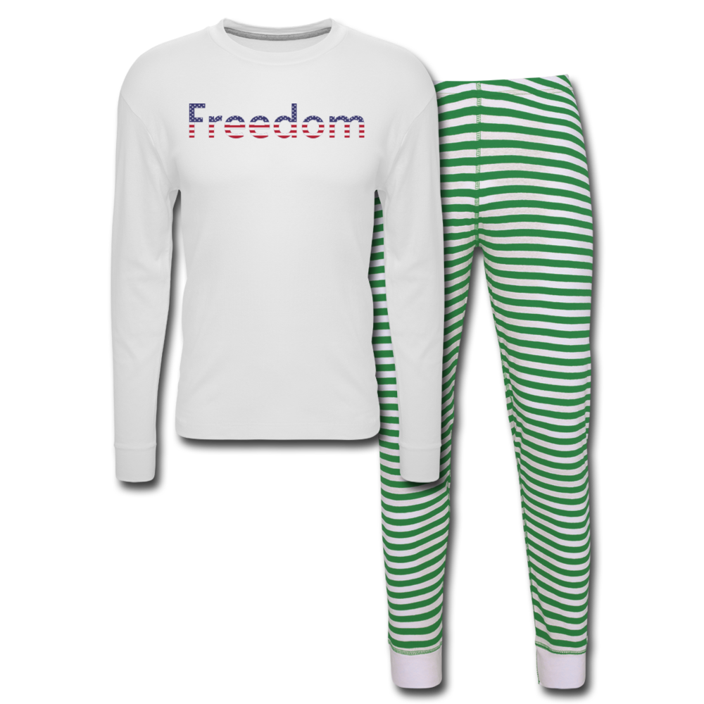Freedom Patriotic Word Art Unisex Pajama Set - white/green stripe