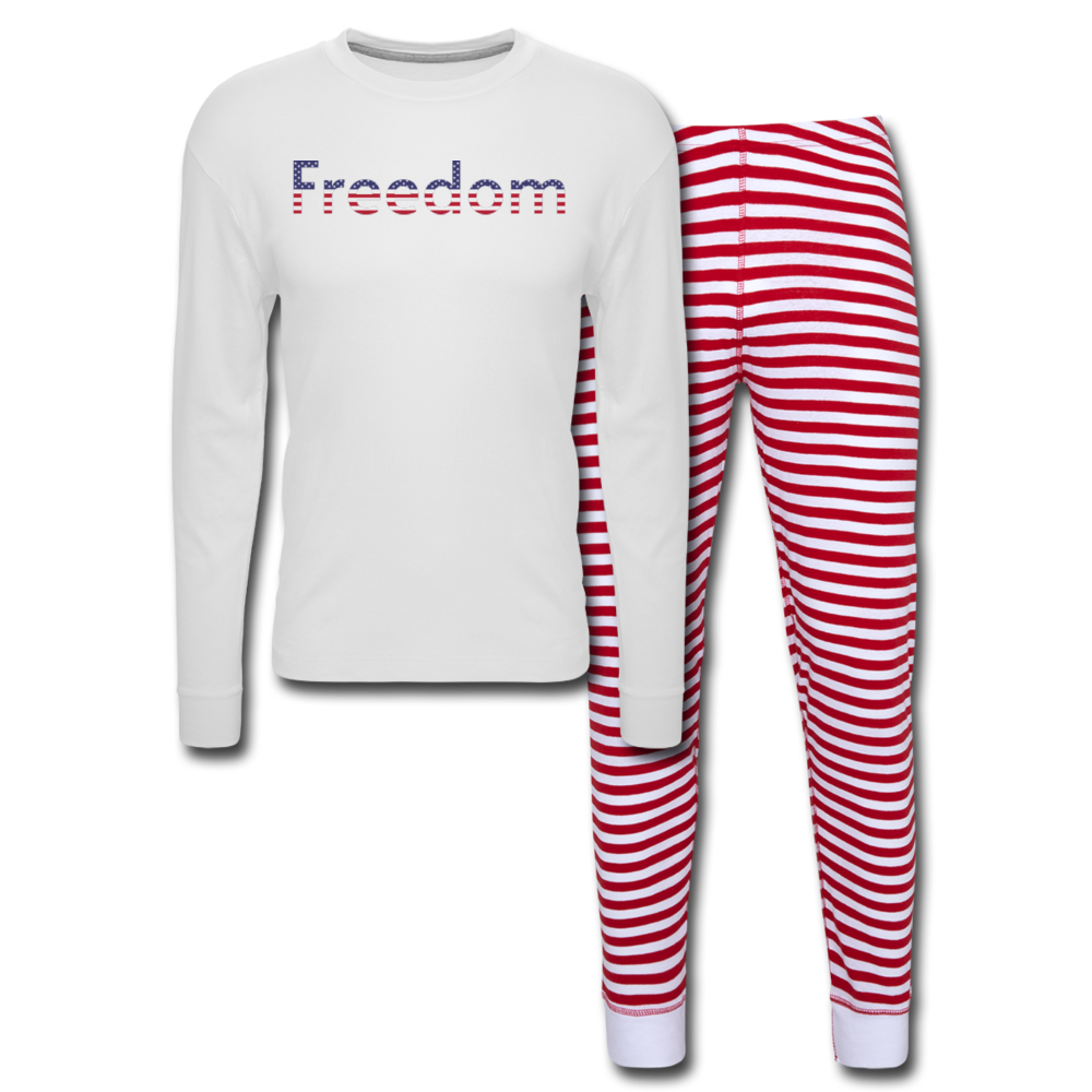 Freedom Patriotic Word Art Unisex Pajama Set - white/red stripe