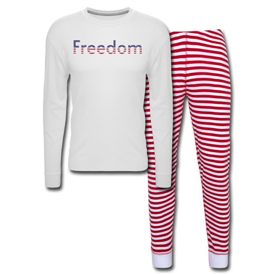 Freedom Patriotic Word Art Unisex Pajama Set - white/red stripe