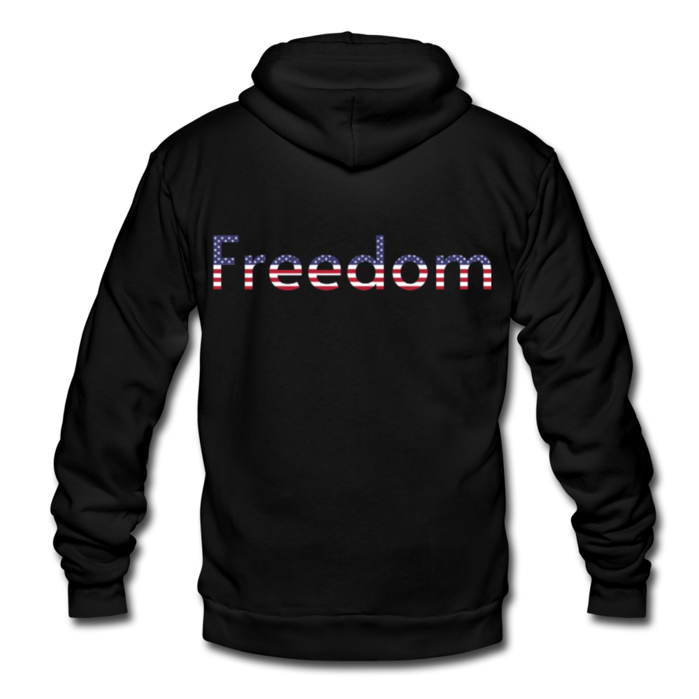 Freedom Patriotic Word Art Unisex Fleece Zip Hoodie - black