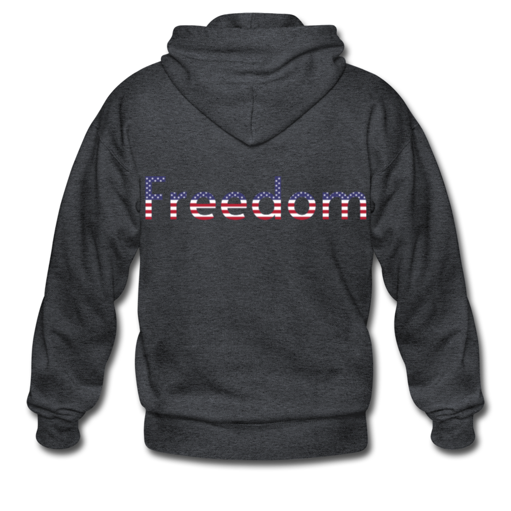 Freedom Patriotic Word Art Gildan Heavy Blend Adult Zip Hoodie - deep heather