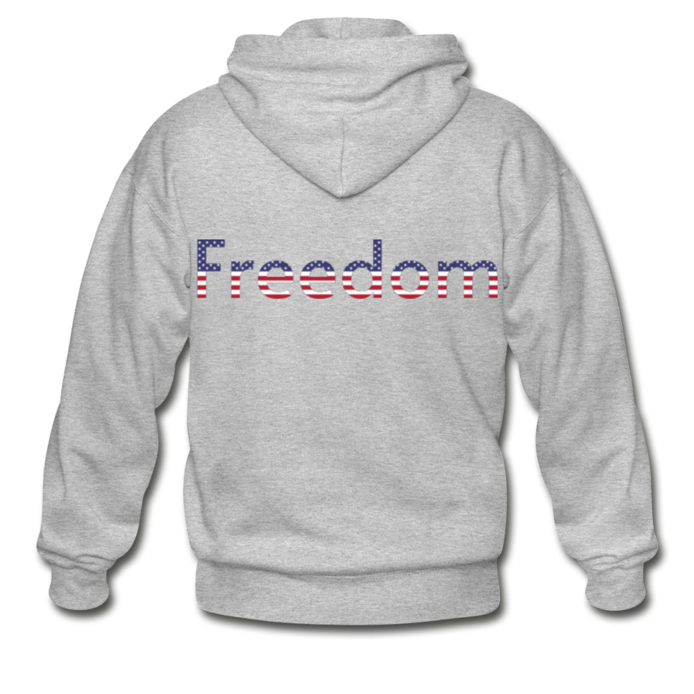 Freedom Patriotic Word Art Gildan Heavy Blend Adult Zip Hoodie - heather gray