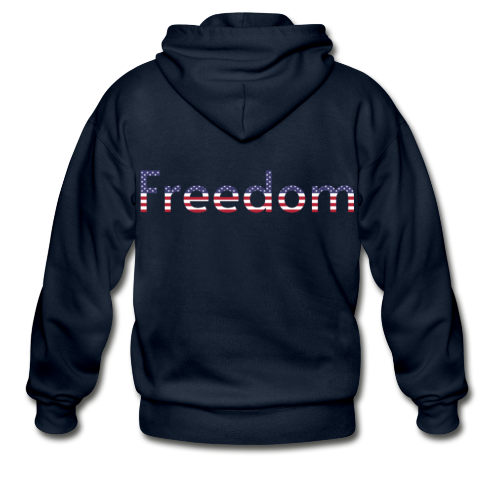 Freedom Patriotic Word Art Gildan Heavy Blend Adult Zip Hoodie - navy