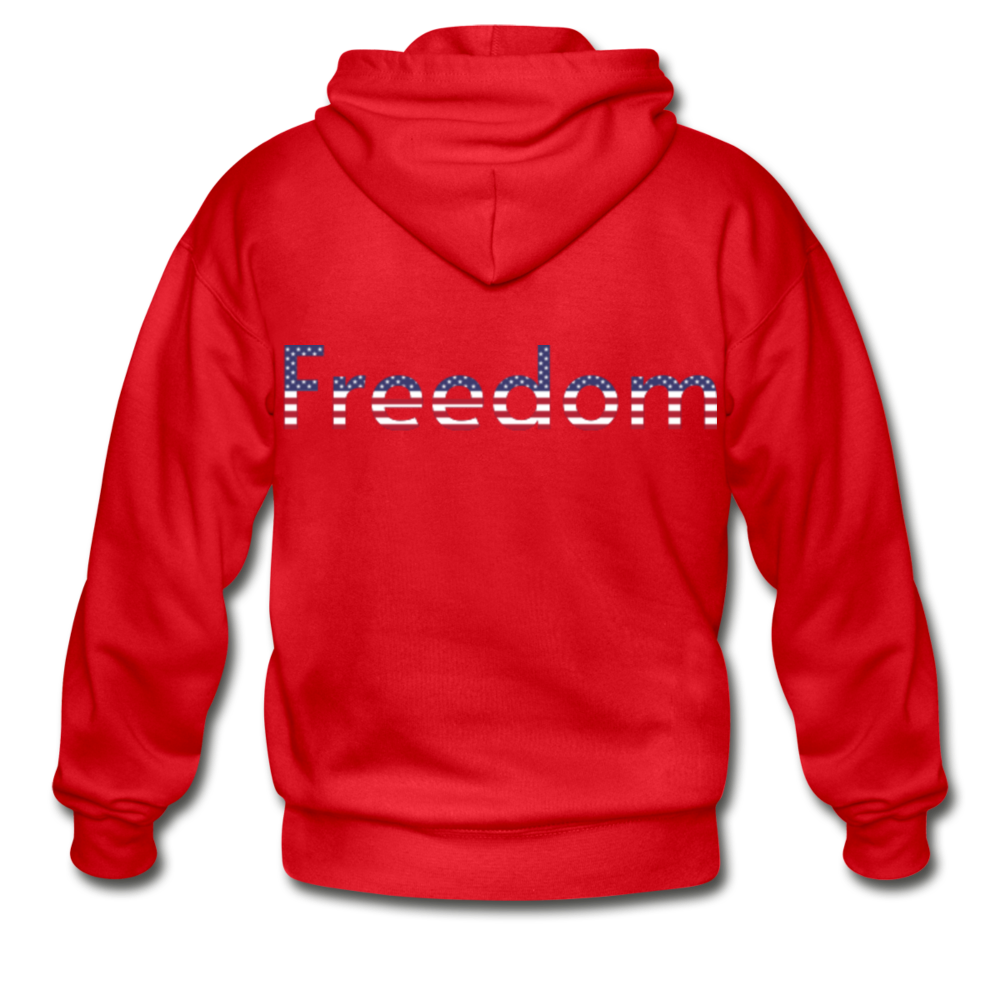 Freedom Patriotic Word Art Gildan Heavy Blend Adult Zip Hoodie - red