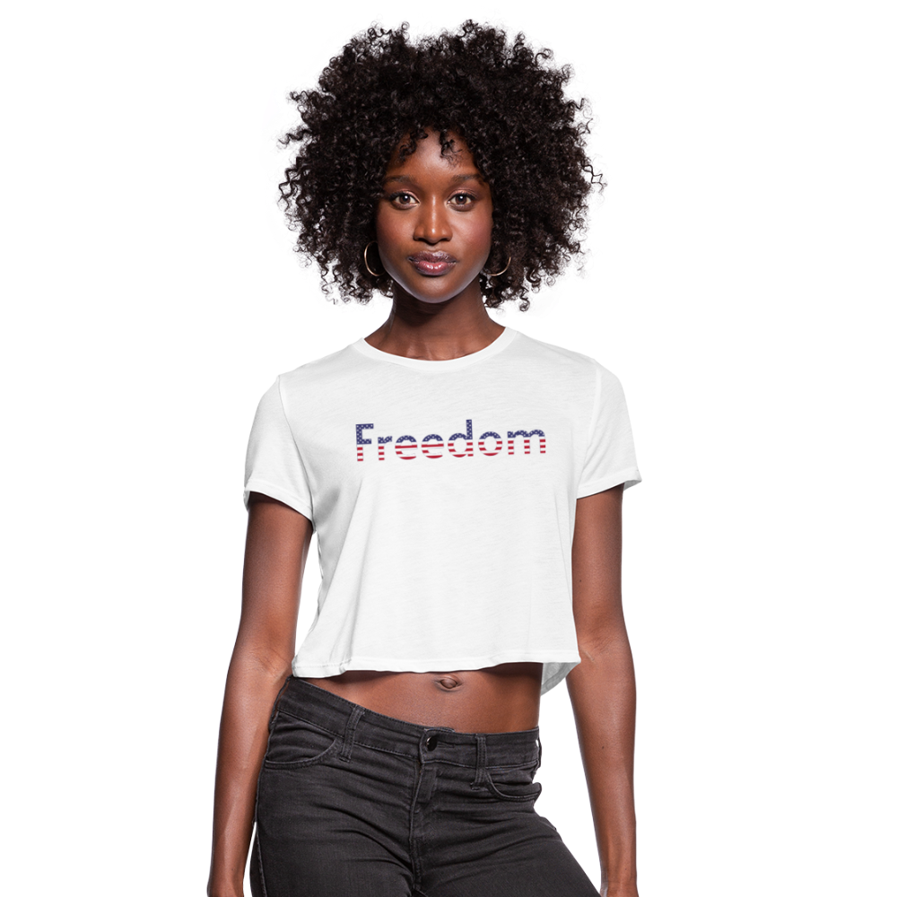 Freedom Patriotic Word Art Women's Cropped T-Shirt - white