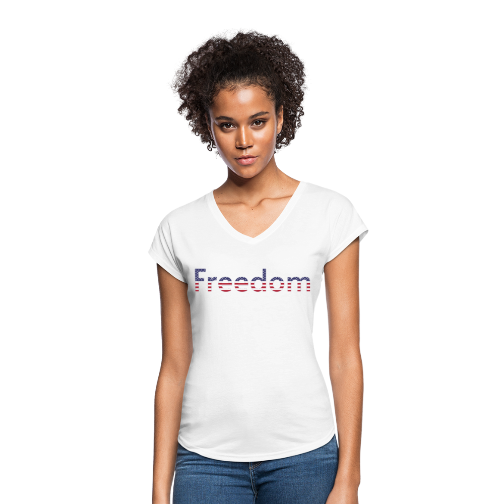 Freedom Patriotic Word Art Women's Tri-Blend V-Neck T-Shirt - white