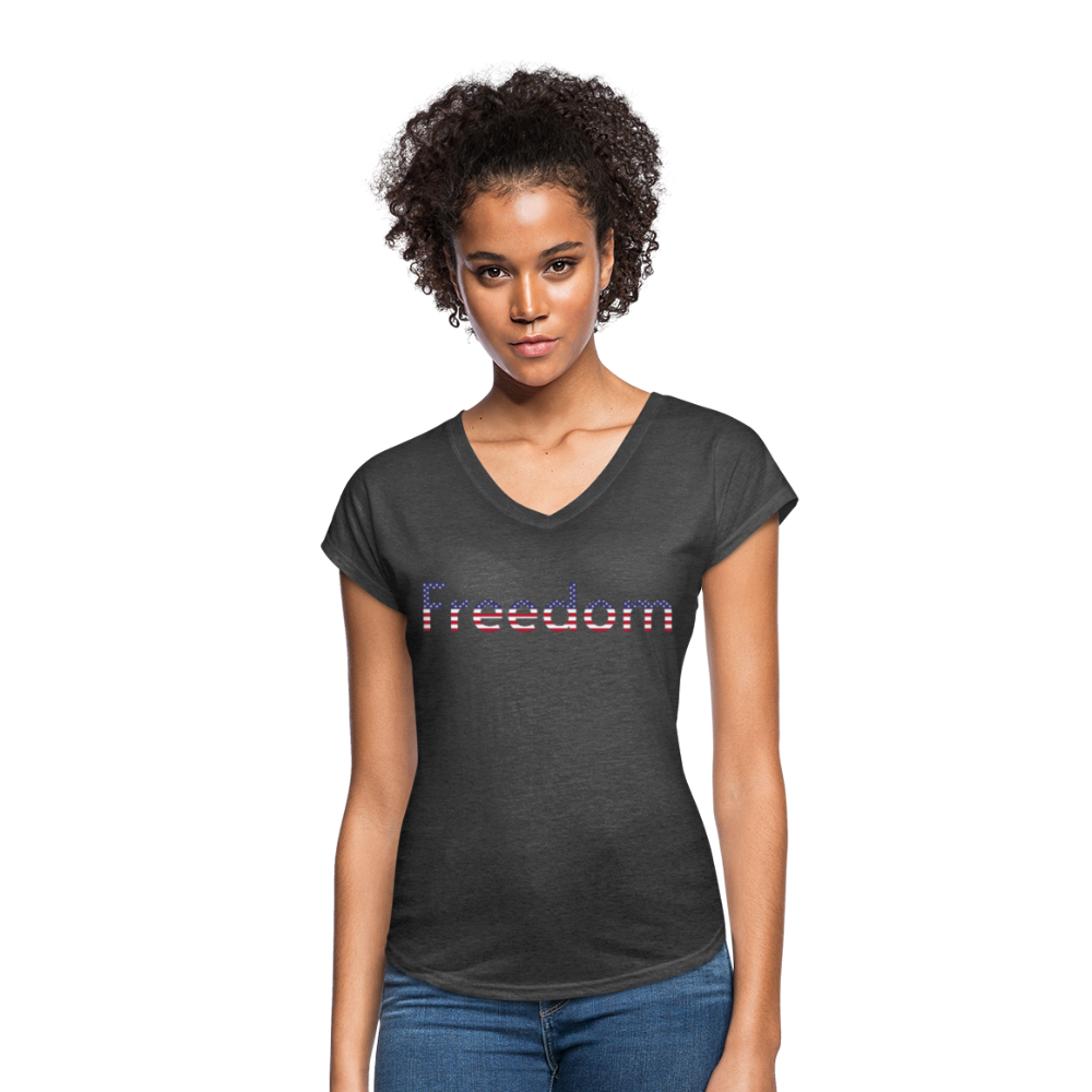 Freedom Patriotic Word Art Women's Tri-Blend V-Neck T-Shirt - deep heather