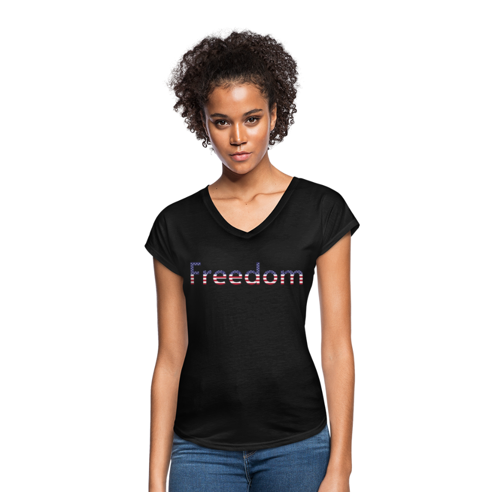 Freedom Patriotic Word Art Women's Tri-Blend V-Neck T-Shirt - black