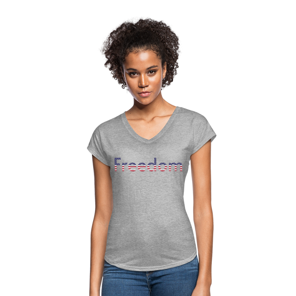 Freedom Patriotic Word Art Women's Tri-Blend V-Neck T-Shirt - heather gray