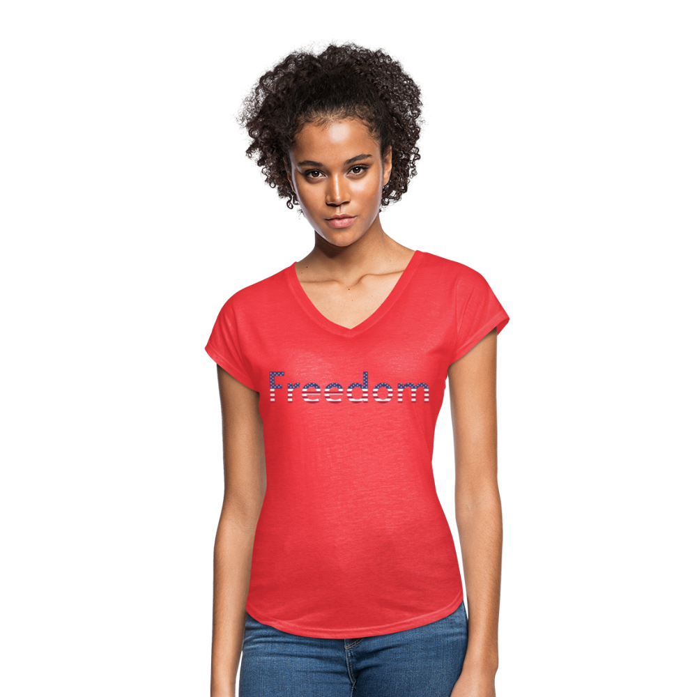 Freedom Patriotic Word Art Women's Tri-Blend V-Neck T-Shirt - heather red