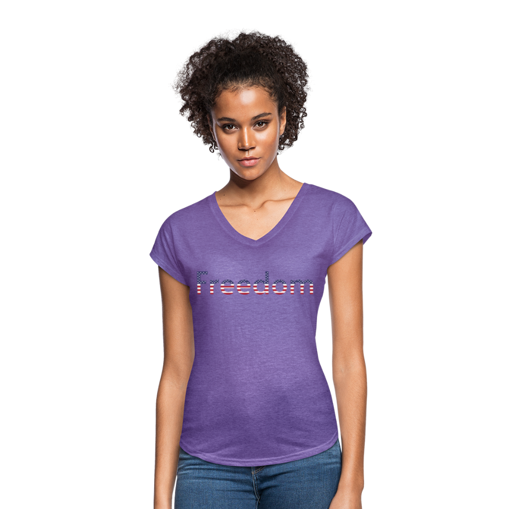 Freedom Patriotic Word Art Women's Tri-Blend V-Neck T-Shirt - purple heather