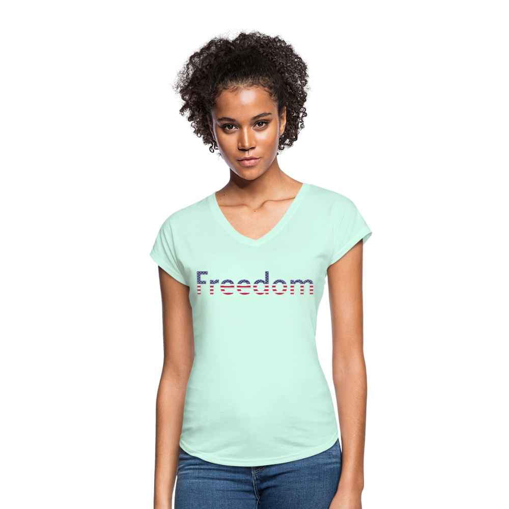 Freedom Patriotic Word Art Women's Tri-Blend V-Neck T-Shirt - mint