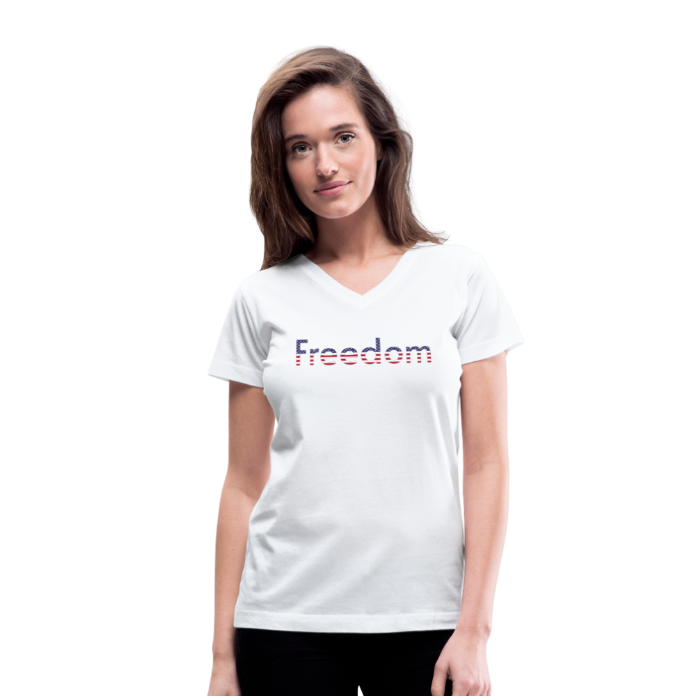 Freedom Patriotic Word Art Women's V-Neck T-Shirt - white