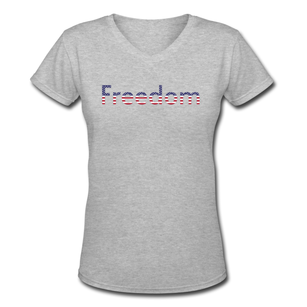 Freedom Patriotic Word Art Women's V-Neck T-Shirt - gray