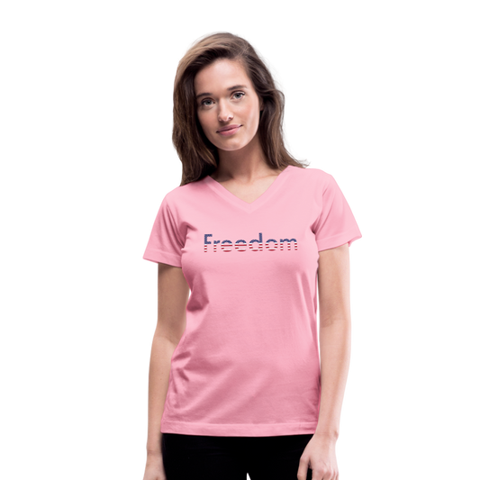 Freedom Patriotic Word Art Women's V-Neck T-Shirt - pink