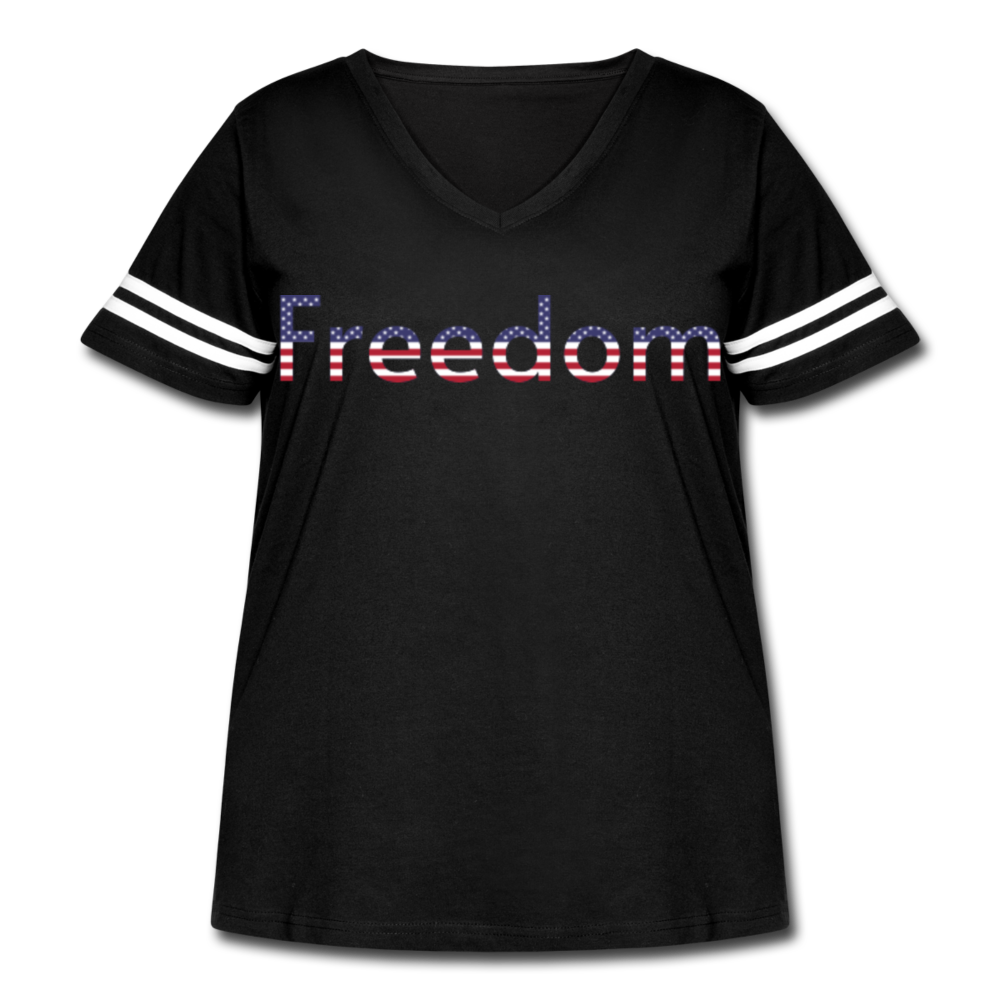 Freedom Patriotic Word Art Women's Curvy Vintage Sport T-Shirt - black/white
