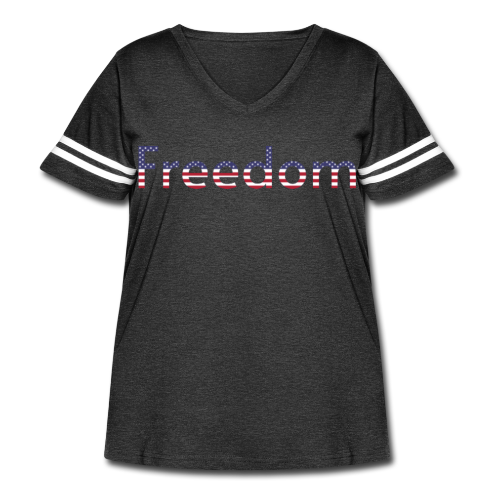 Freedom Patriotic Word Art Women's Curvy Vintage Sport T-Shirt - vintage smoke/white