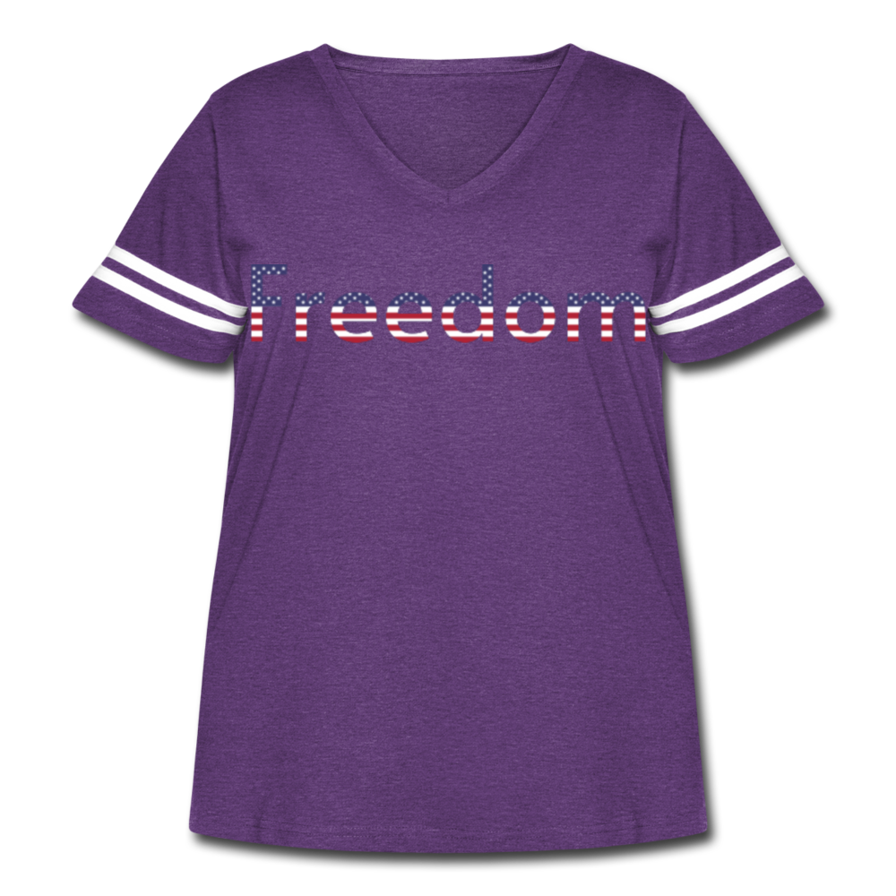 Freedom Patriotic Word Art Women's Curvy Vintage Sport T-Shirt - vintage purple/white