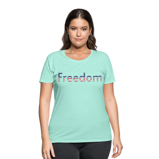 Freedom Patriotic Word Art Women’s Curvy T-Shirt - mint