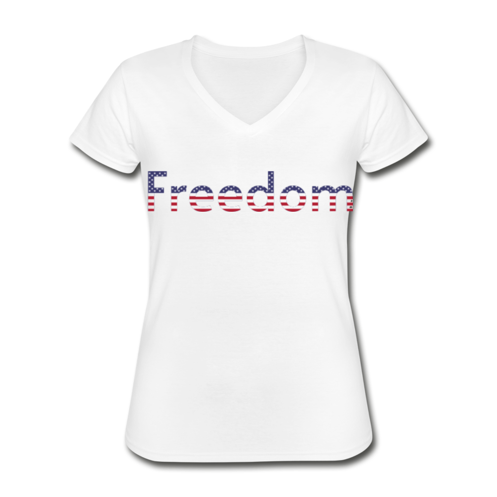 Freedom Patriotic Word Art Women's V-Neck T-Shirt - white