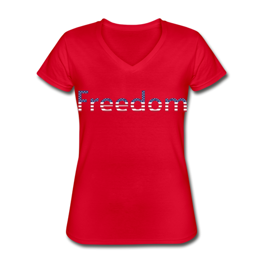 Freedom Patriotic Word Art Women's V-Neck T-Shirt - red