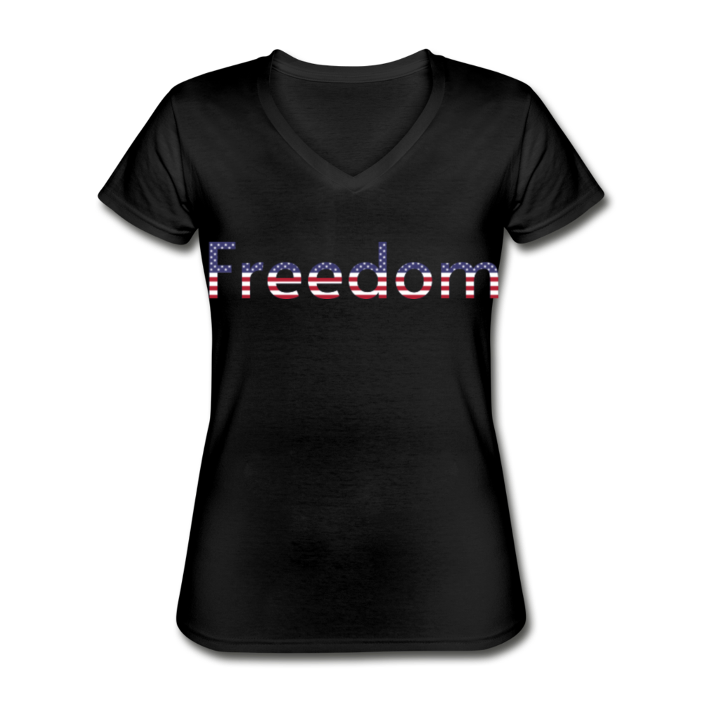 Freedom Patriotic Word Art Women's V-Neck T-Shirt - black