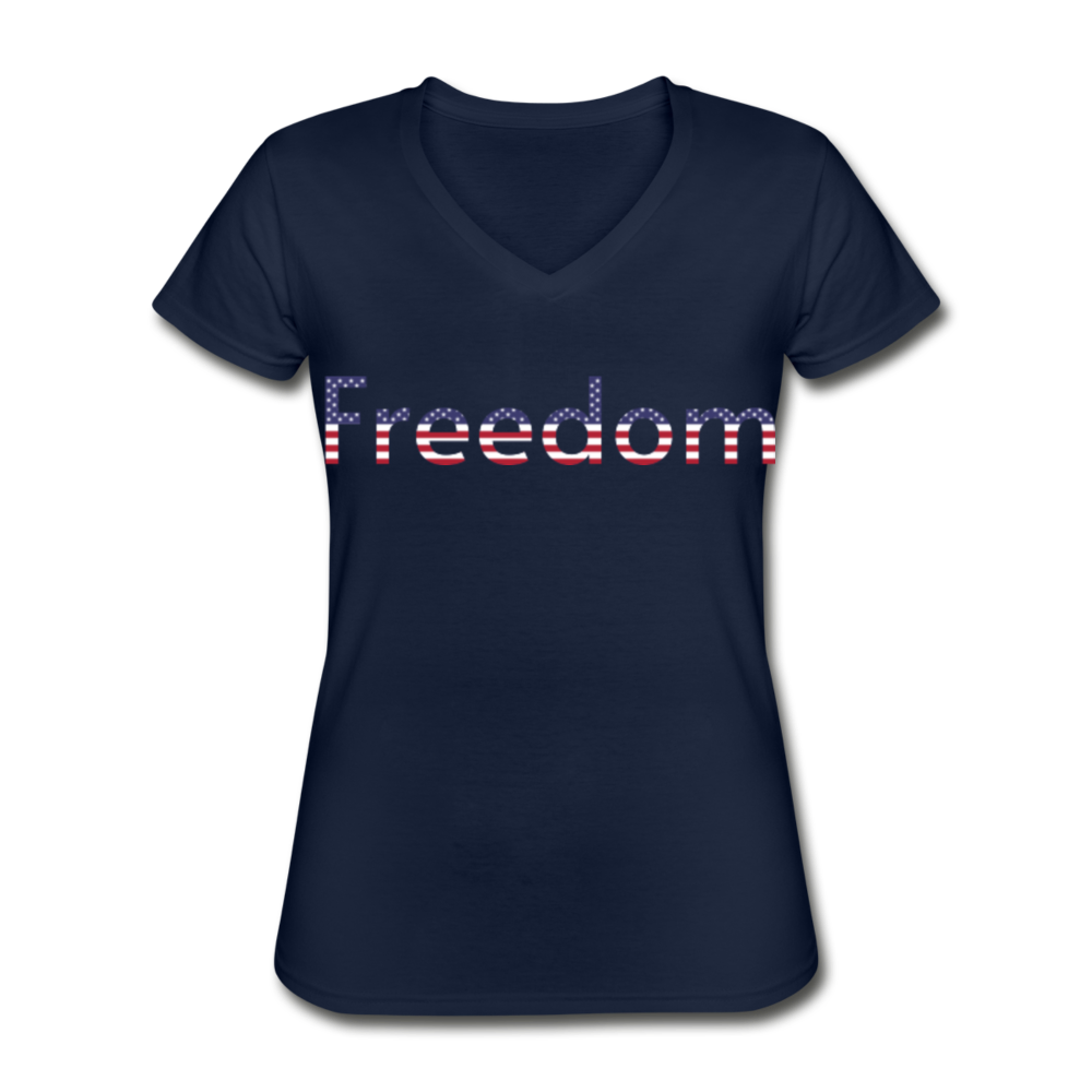 Freedom Patriotic Word Art Women's V-Neck T-Shirt - navy