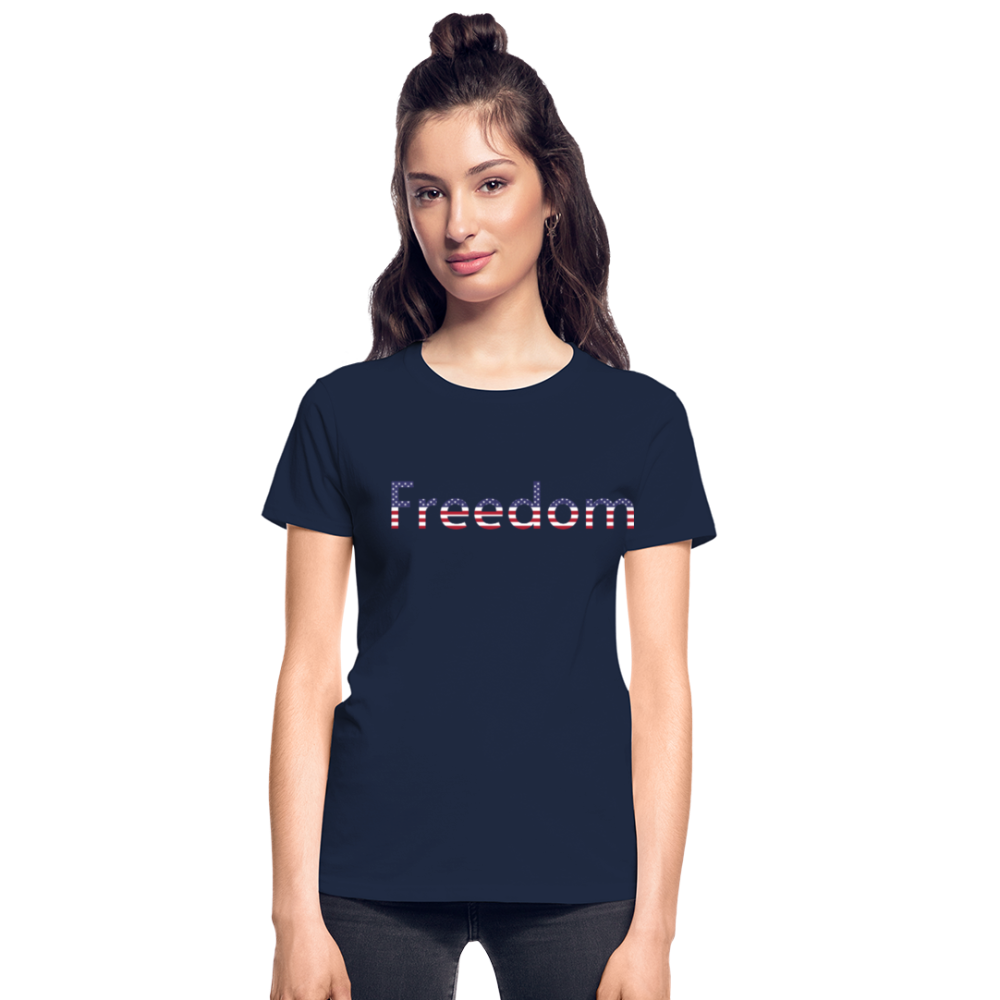 Freedom Patriotic Word Art Gildan Ultra Cotton Ladies T-Shirt - navy