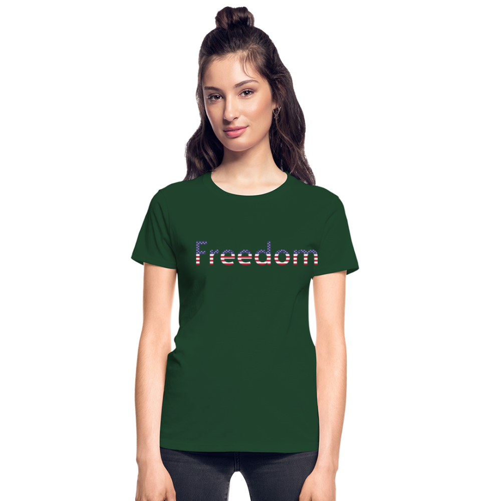 Freedom Patriotic Word Art Gildan Ultra Cotton Ladies T-Shirt - forest green