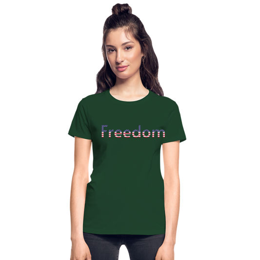 Freedom Patriotic Word Art Gildan Ultra Cotton Ladies T-Shirt - forest green