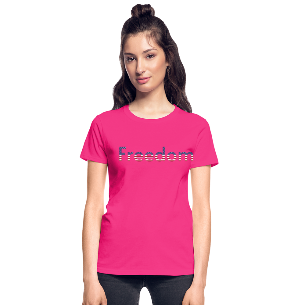 Freedom Patriotic Word Art Gildan Ultra Cotton Ladies T-Shirt - fuchsia